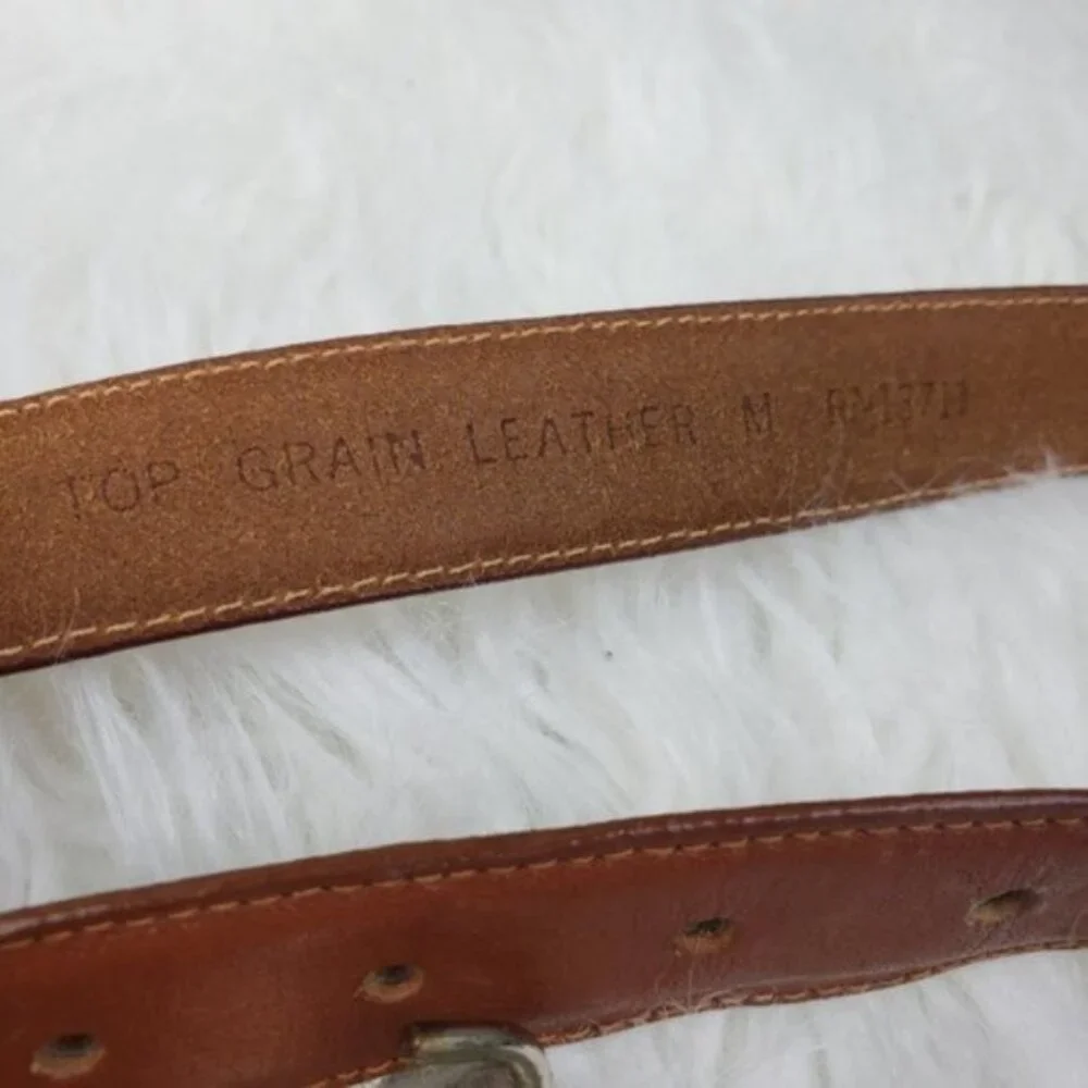 Vintage Brown Leather Belt with Ornate Silver Buckle - Picture 4 of 10